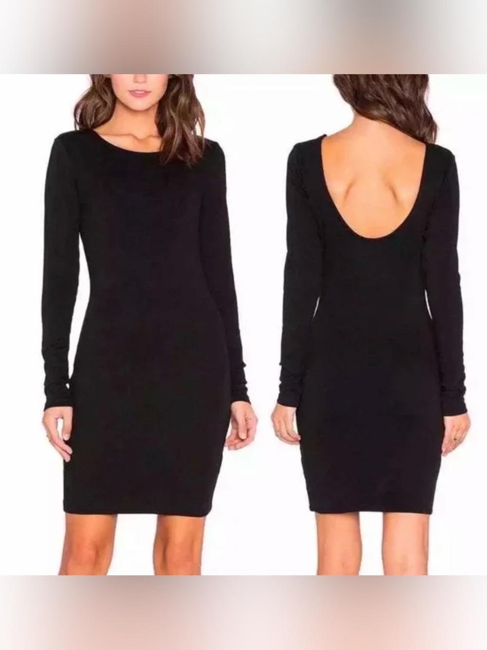 House of Harlow 1960 Black Long Sleeve Scoop Back Bodycon Dress